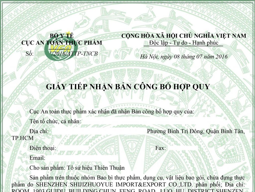 Thủ tục công bố bao bì thực phẩm