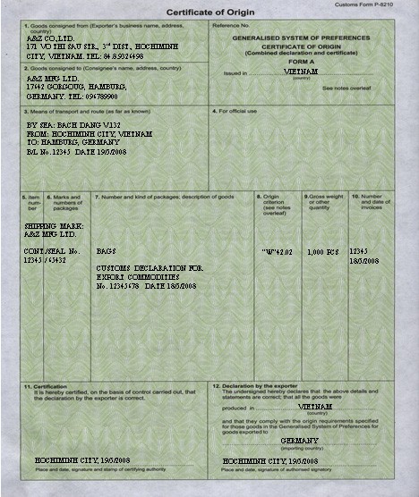 Hướng dẫn kê khai C/O Form A